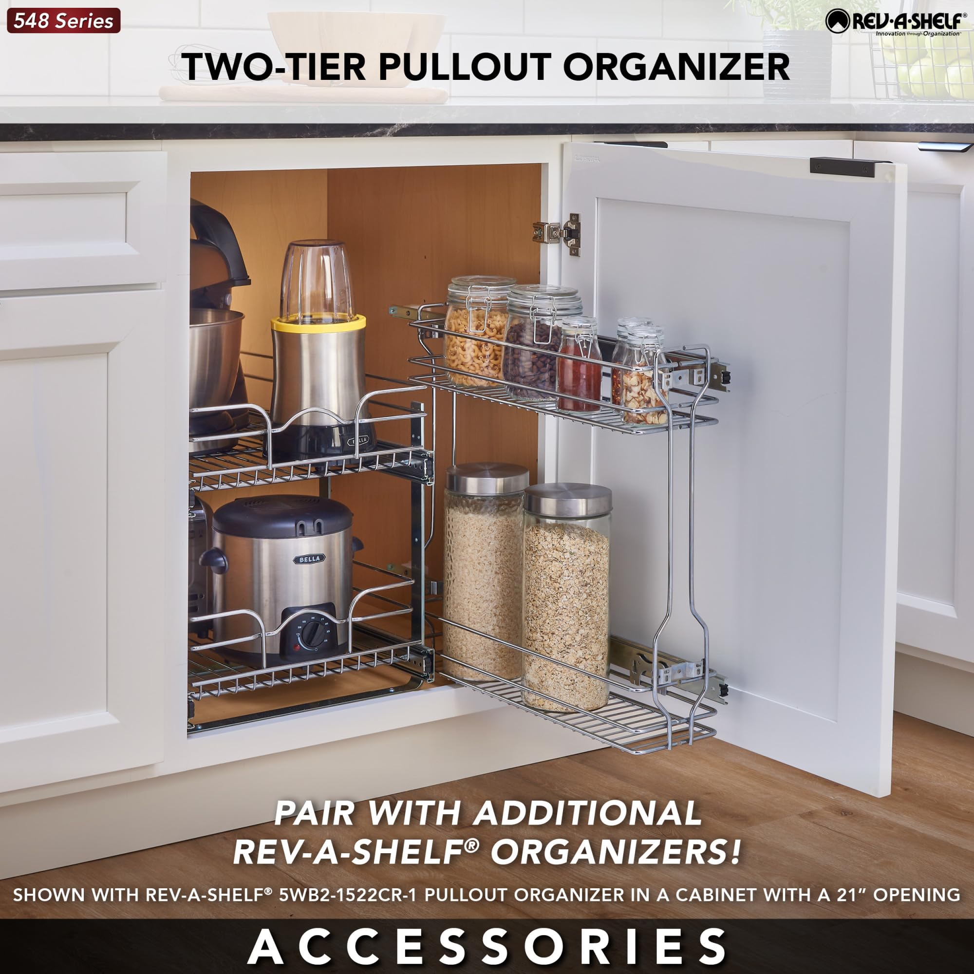 Slim 2-Tier Pull-Out Side Cabinet Organizer – Silver Steel Wire Basket Shelf