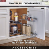 Slim 2-Tier Pull-Out Side Cabinet Organizer – Silver Steel Wire Basket Shelf