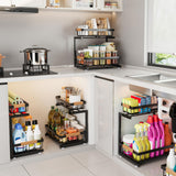 ADBIU Black Adjustable Under Sink Organizer – 2-Tier Pull-Out Cabinet Storage with Expandable Height (2 Pack)