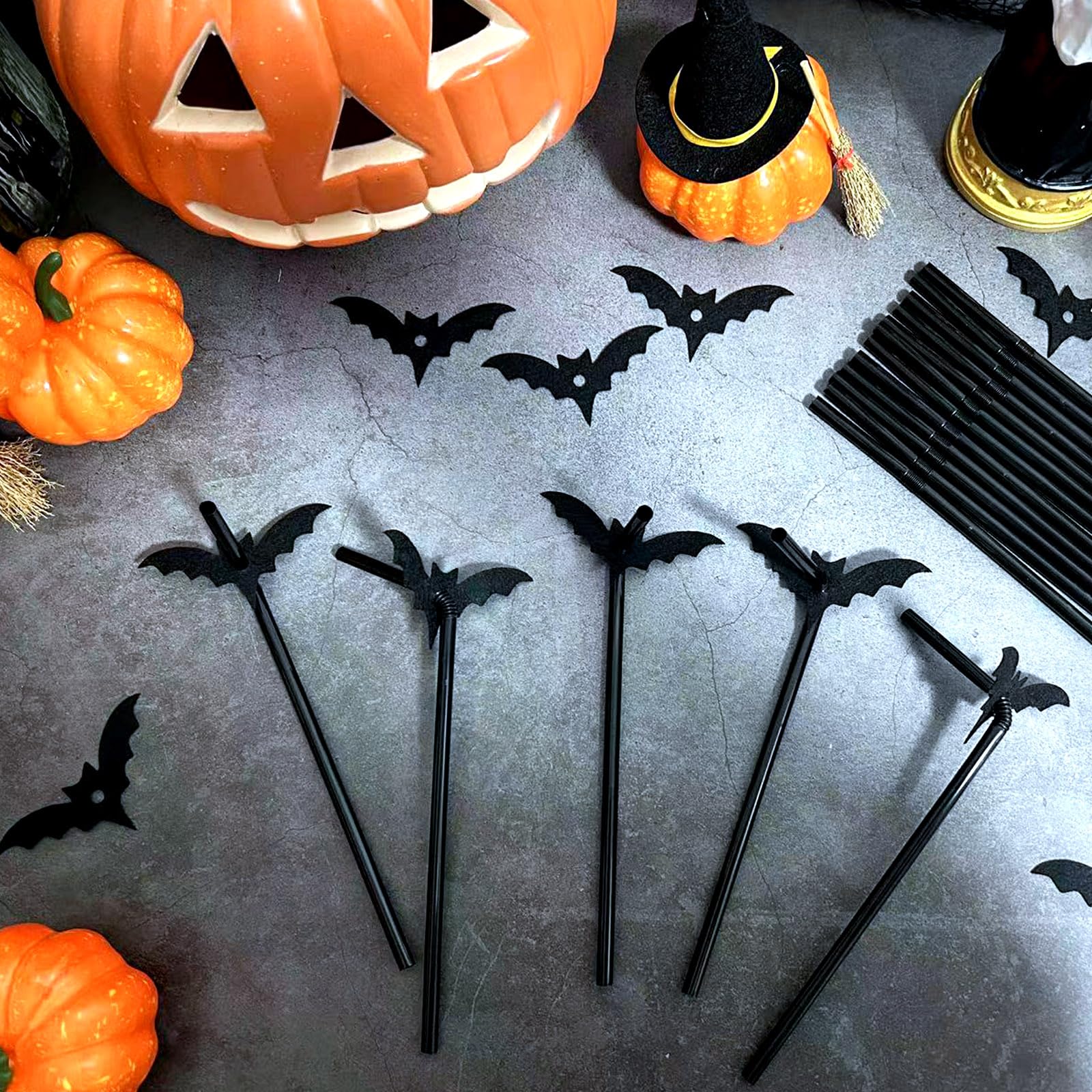 20PCS Black Halloween Bat Straws – Reusable Plastic Party Straws for Drinks, Kids, Birthday, Cosplay & Halloween Decorations