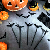 20PCS Black Halloween Bat Straws – Reusable Plastic Party Straws for Drinks, Kids, Birthday, Cosplay & Halloween Decorations