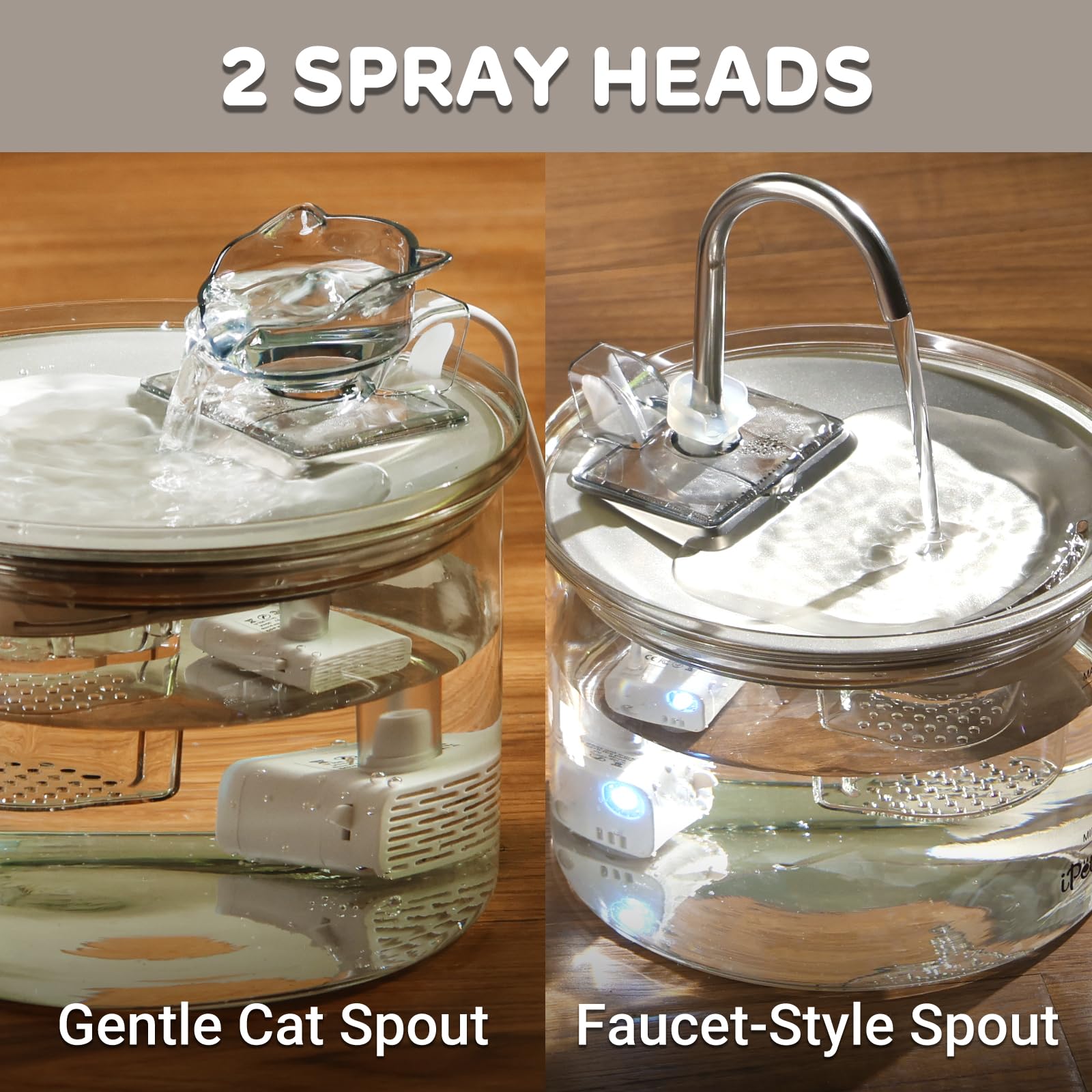 Transparent Glass & Stainless Steel Pet Water Fountain – 2L Filtered Automatic Drinking Dispenser for Cats & Small Dogs