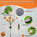 3D Solar Pumpkin Firefly Lights – 2 Pack 20 LEDs Double-Sided Halloween Outdoor Lights with Green Leaves, IP65 Waterproof (Orange)