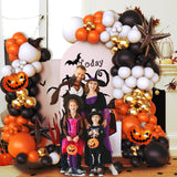 Halloween Balloon Arch Kit – 122 PCS Black, Orange, Sand & White Party Garland Set with Pumpkins & Starburst Balloons