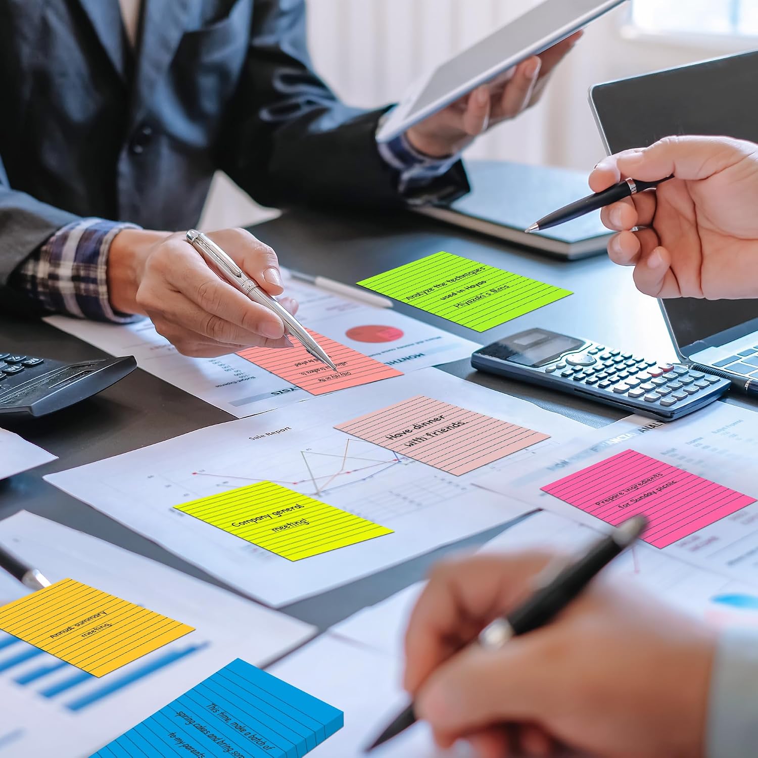 375-Sheet Lined Sticky Notes in 7 Bright Colors