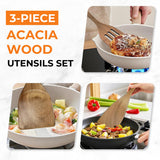 3-Piece Acacia Wood Spatula Set – Natural Wooden Cooking Utensils for Nonstick Cookware