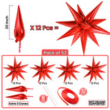 Red Starburst Foil Balloons – 50 Pack (20x6") Metallic Spike Star Balloons for Parties & Events