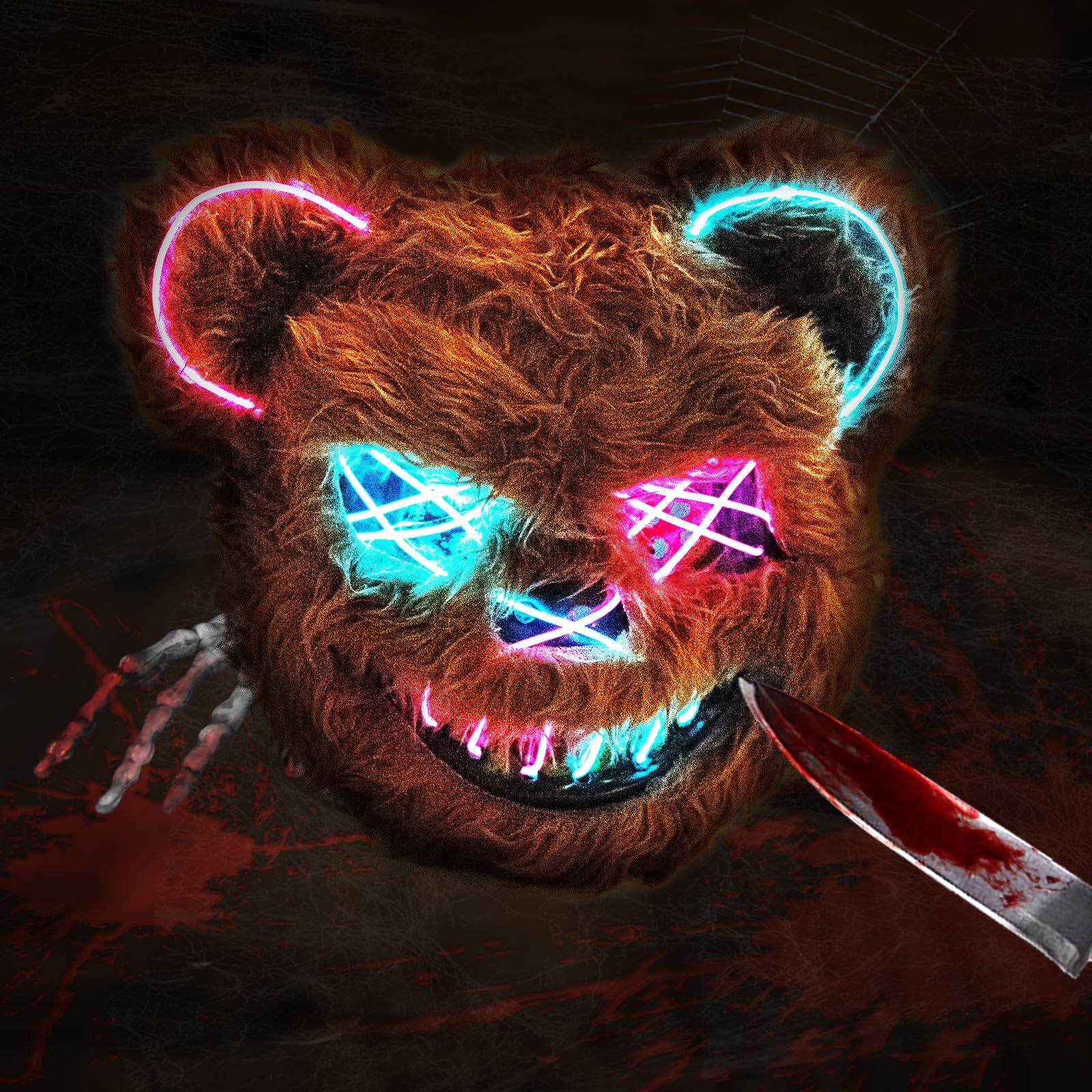 LED Light-Up Bloody Bear Mask – Scary Halloween Horror Mask with Flashing Modes, Adjustable Fit for Adults & Kids