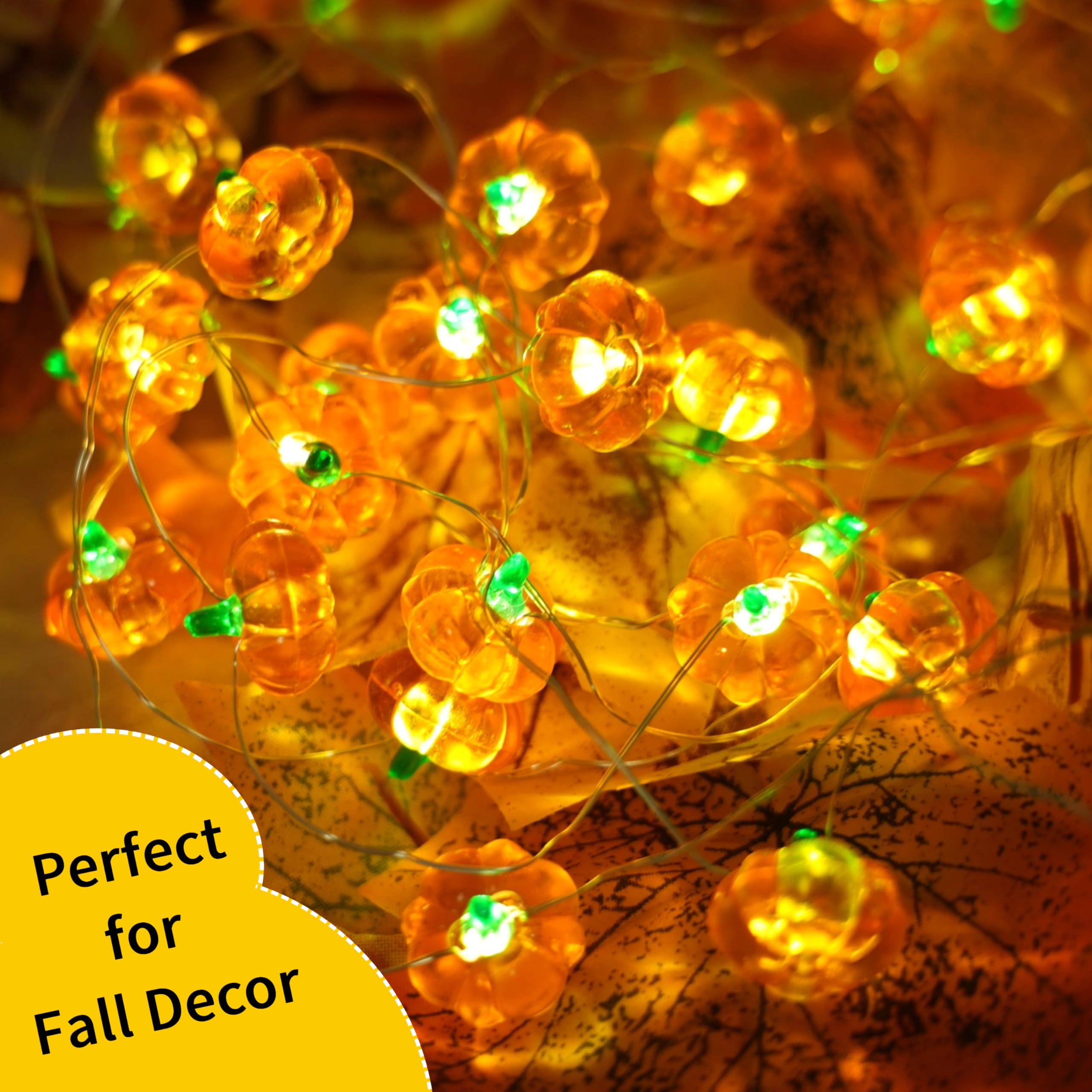 Cute 3D Pumpkin String Lights – 10FT 30 LED Battery Operated Fairy Lights for Fall, Halloween & Thanksgiving Décor