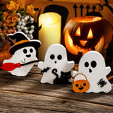 Cute Wooden Halloween Tiered Tray Decorations – 3-Piece Ghost, Pumpkin & Cat Table Decor Set