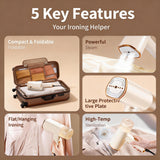 Toplepor Foldable Handheld Garment Steamer 1500W Fast Heat Portable Steam Iron with Detachable Tank