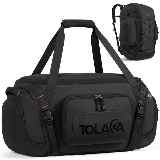 Tolaccea 40L Convertible Gym Backpack & Duffle Bag with Shoe Compartment, Wet Pocket and Laptop Sleeve – Black