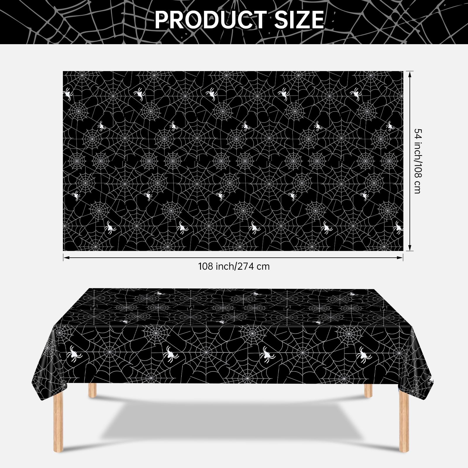 Halloween Tablecloths – 2 Pack Black Spider Web Plastic Table Covers (108 x 54 Inches)
