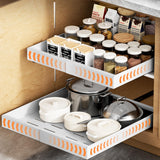 YJHome White Expandable Pull-Out Cabinet Organizer – No-Drill Adjustable Slide-Out Drawers with 3-Rail System (2 Pack)