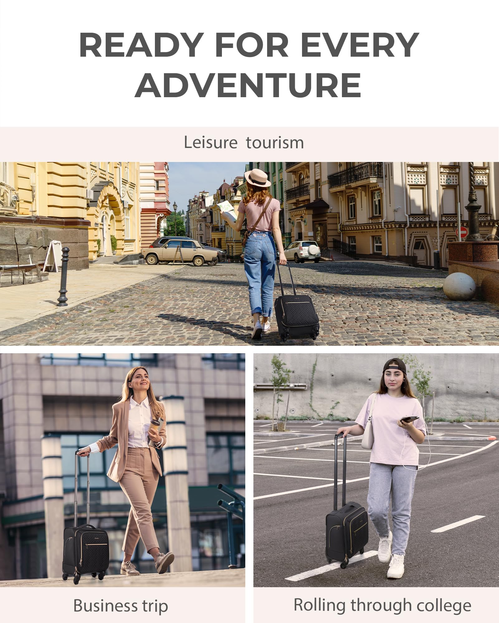 Bagsmart 16-Inch Underseat Carry-On Luggage with Spinner Wheels & TSA Lock – Black