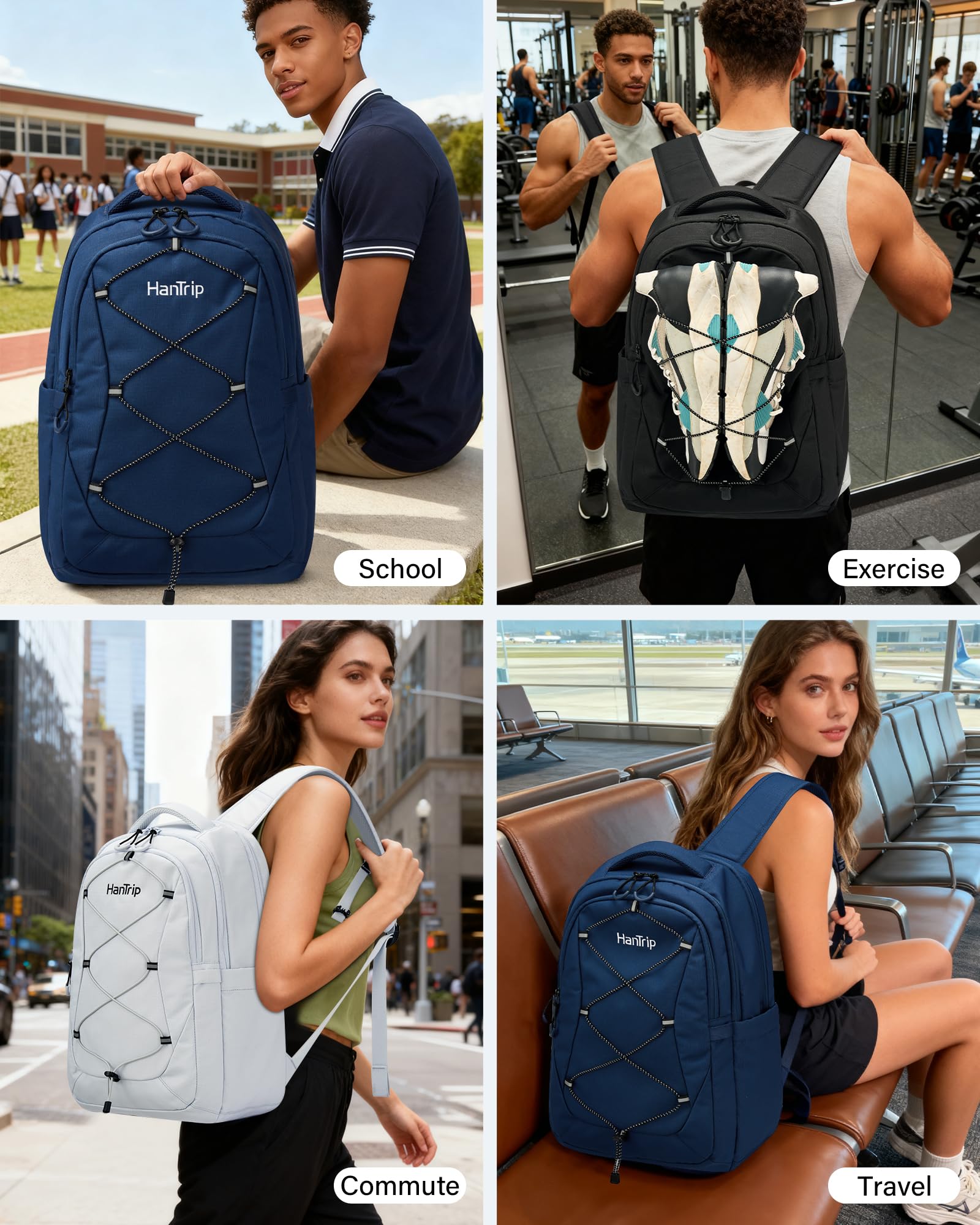 Hantrip Large School & College Backpack with Laptop Compartment, Chest Strap, Water-Resistant Design