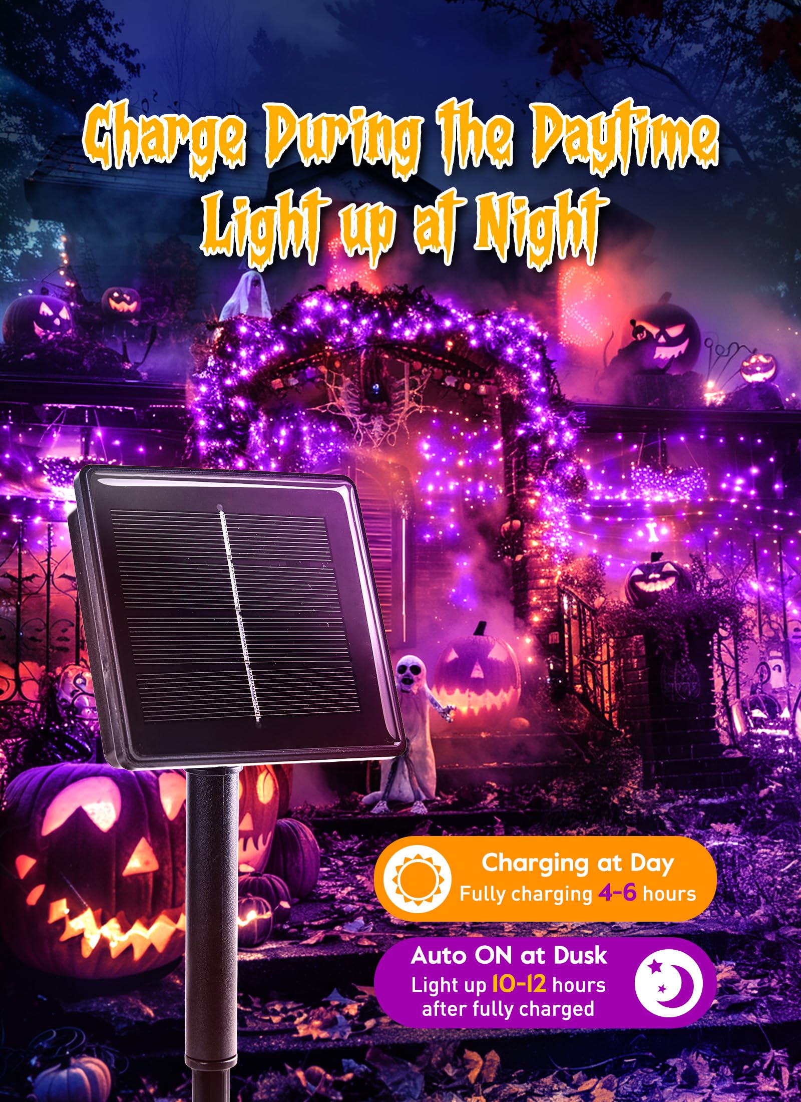 Purple Solar String Lights – 240 LED Outdoor Halloween Fairy Lights for Yard, Garden & Patio Decor (19.6 ft)