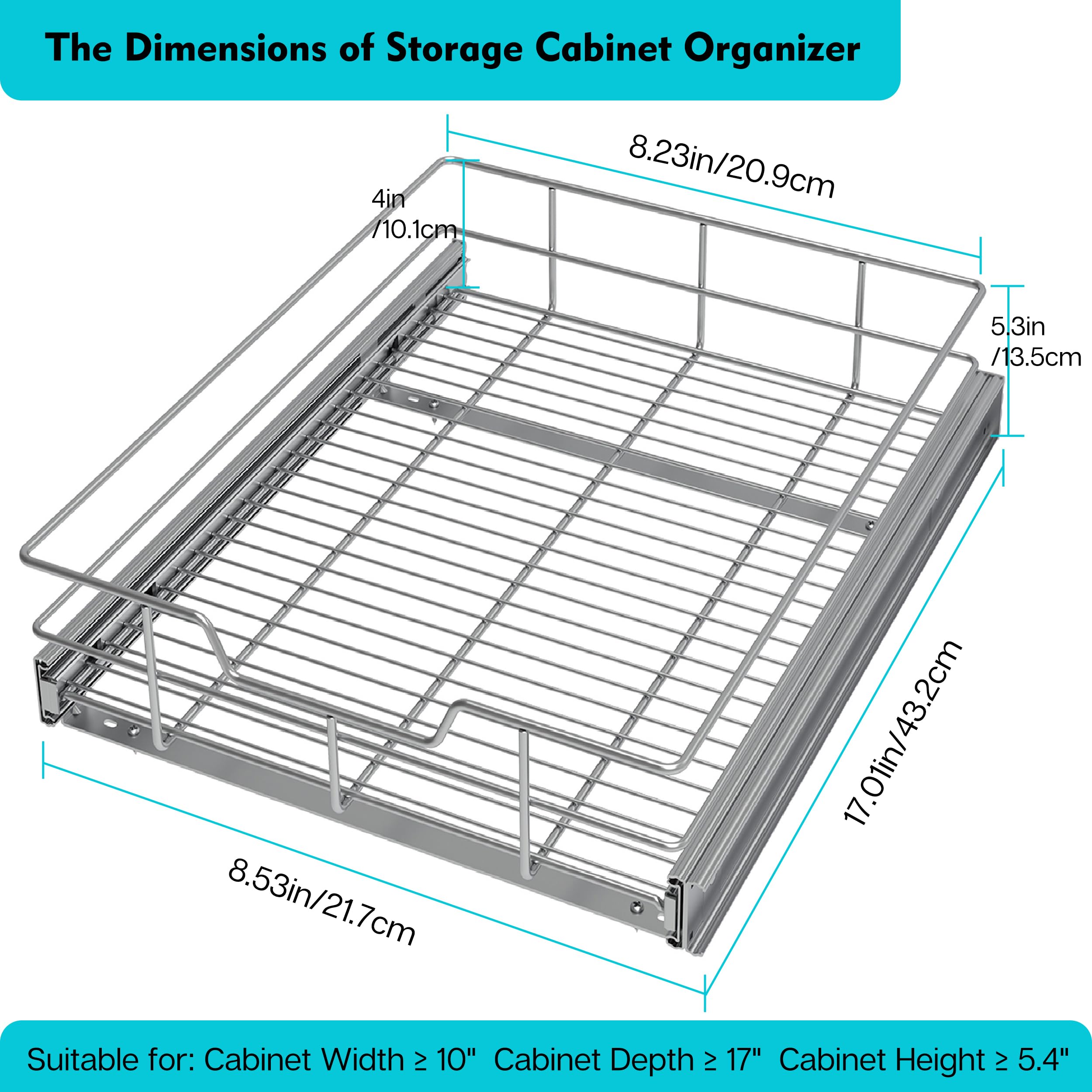 Heavy-Duty Pull-Out Cabinet Organizer – 1 Tier Slide-Out Drawer (Chrome-Plated)