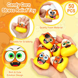 24 Pcs Mini Candy Corn Stress Relief Toys – Halloween Fidget Balls with Funny Expressions (Soft PU Foam, Party Favors & Anxiety Relief)
