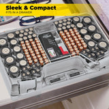 ONTEL Battery Daddy Double-Sided Battery Organizer Case with Tester – Portable Storage for up to 180 Batteries (Warm Grey)