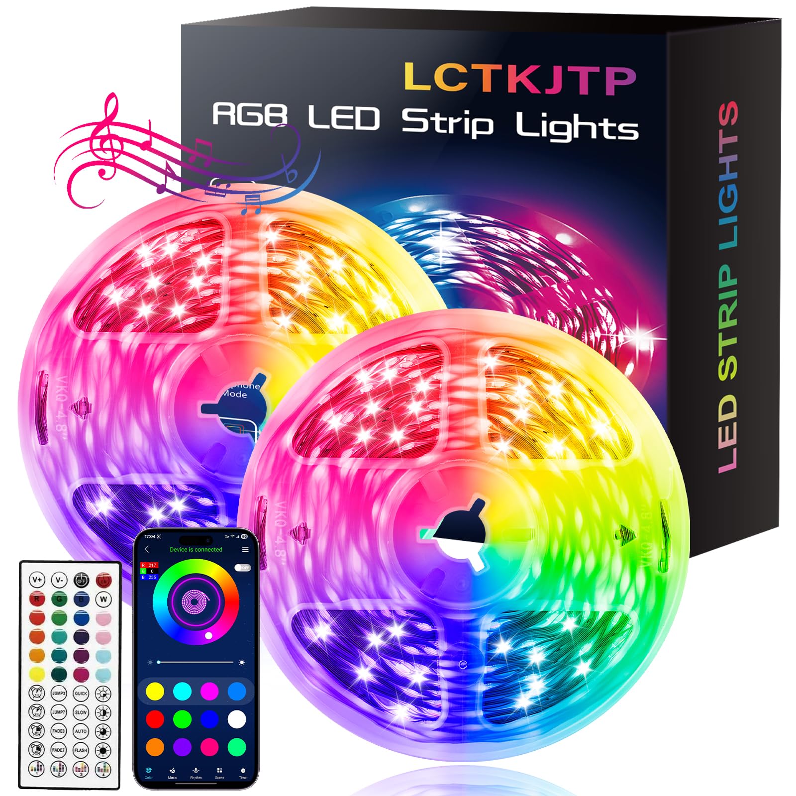 Smart RGB LED Strip Lights with Music Sync, App & Remote Control – 16 Million Colors (Indoor Use)