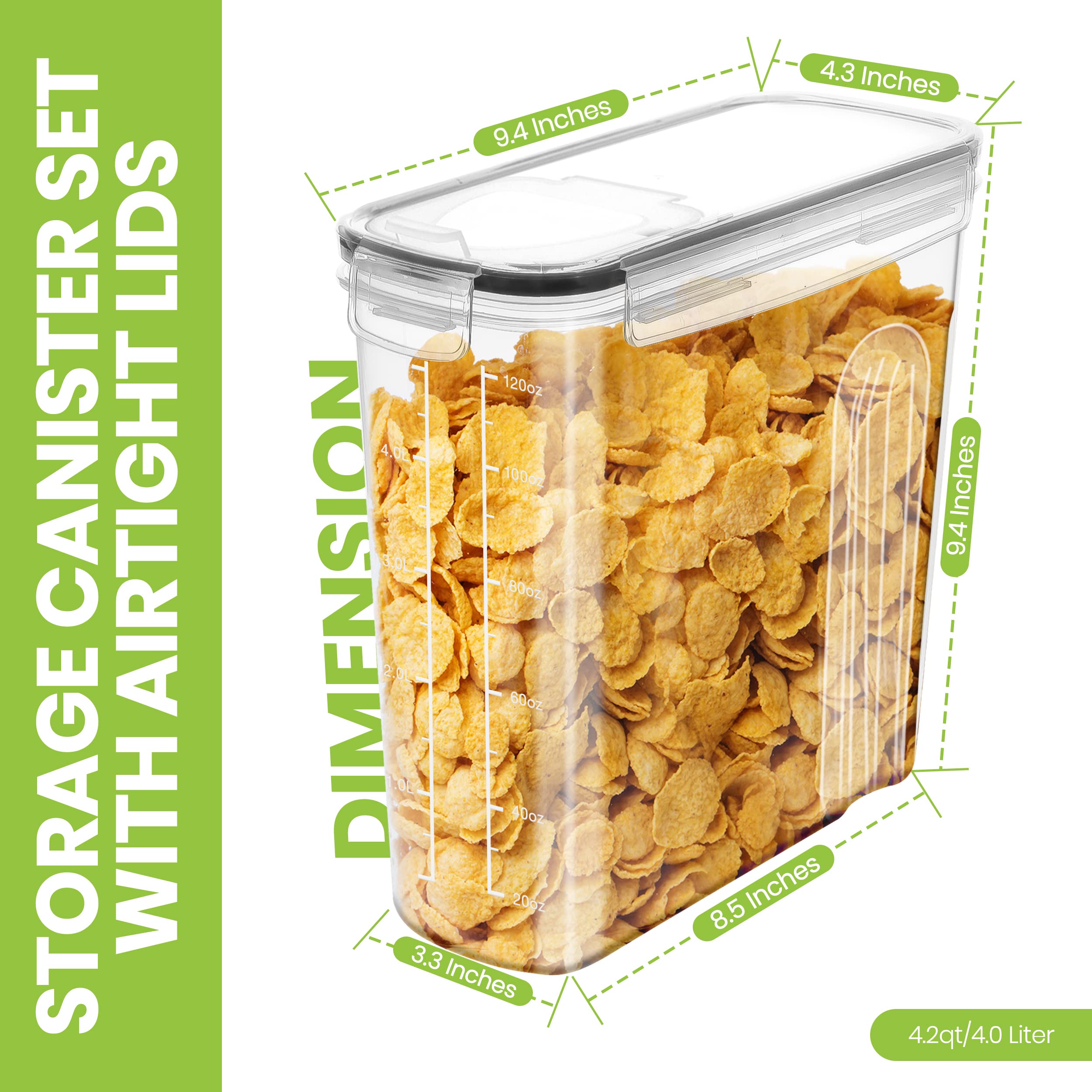 Clear Airtight Cereal Storage Containers with Pour Spout – Leakproof Pantry Canisters with Labels & Marker