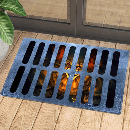 Halloween 3D Illusion Clown Doormat – Horror Movie Style Non-Slip Indoor & Outdoor Floor Mat (19.7x31.5 Inches, Blue)