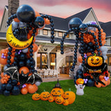 Halloween Balloon Garland Kit – 135pcs Black, Orange, Gray Balloons with Foil Bats, Cat Moon & Accessories