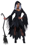 Black Hooded Witch Costume for Women – Elegant Lace Chest Dress with Bell Sleeves