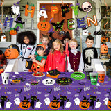 Halloween Party Supplies Set for 24 Guests – Includes Plates, Cups, Napkins, Tablecloth, Banner & Hanging Swirls – Complete Halloween Tableware & Decorations Kit