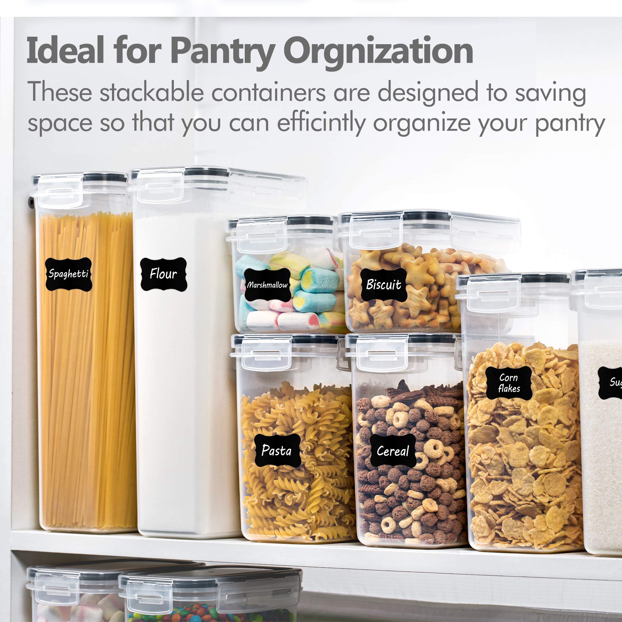 Chefstory Airtight Food Storage Containers Set – 14 Piece Stackable Pantry Canisters with Lids & Labels