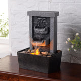 Yellow LED Tabletop Waterfall Fountain – Resin Indoor Desktop Zen Water Feature (110V US Plug)