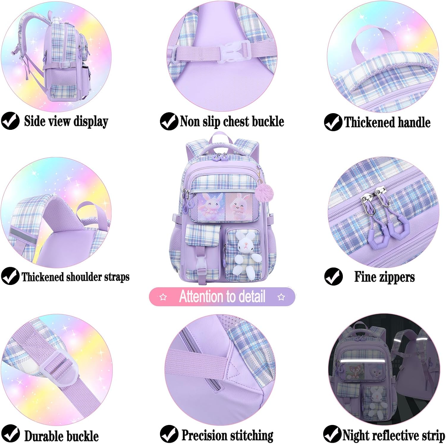 3-Piece Girls School Backpack Set with Lunch Bag