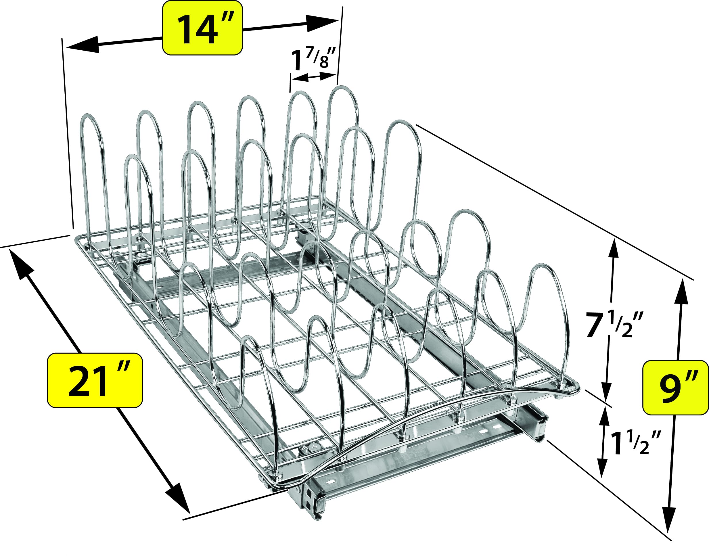 Lynk Professional Extra-Large Pull-Out Pot Lid & Cookie Sheet Organizer – Heavy-Duty Sliding Cabinet Rack