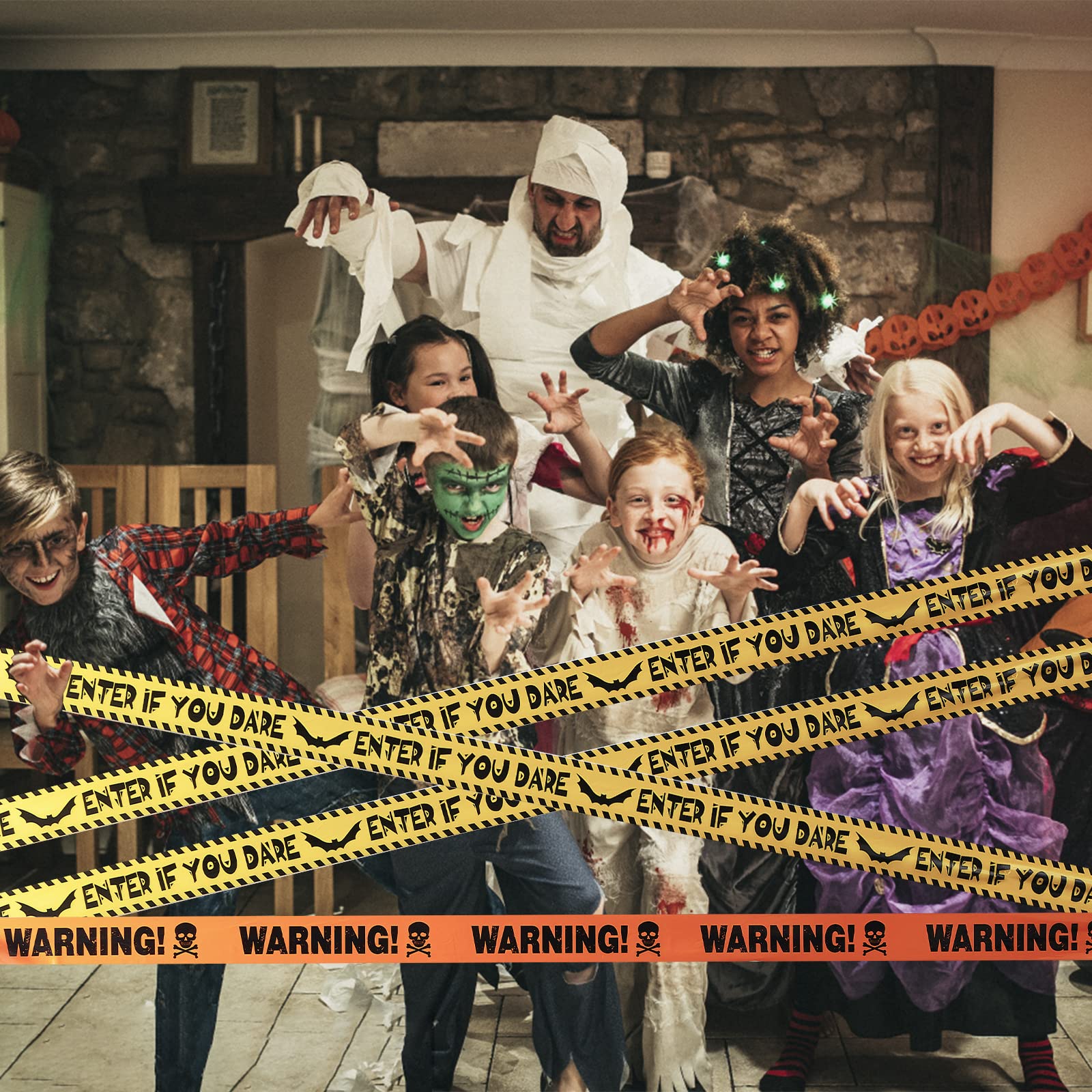 Halloween Caution Tape – 3 Rolls 90ft “Warning / Enter If You Dare / Haunted Keep Out” Outdoor Party Decoration