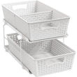 2-Tier Pull-Out Bathroom Organizer Tray – White Under-Sink Sliding Storage with Divider