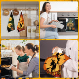 Halloween Kitchen Towels Set of 4 – Spooky Multicolor Microfiber Dish & Hand Towels with Pumpkins and Black Cats