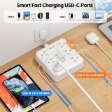 10-in-1 Slim Power Strip with Flat Plug – Surge Protector with 6 AC Outlets & USB-C (White)
