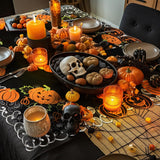 Halloween Pumpkin Embroidered Tablecloth – Square 33.8" x 33.8" Black & Orange Polyester