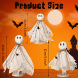 Set of 3 Wooden Ghost Shelf Sitters – Rustic Halloween Fabric Ghost Decorations for Table, Mantel & Tiered Tray