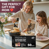 50-Piece Silicone Kitchen Utensil Set with Wooden Handles & Storage Holder