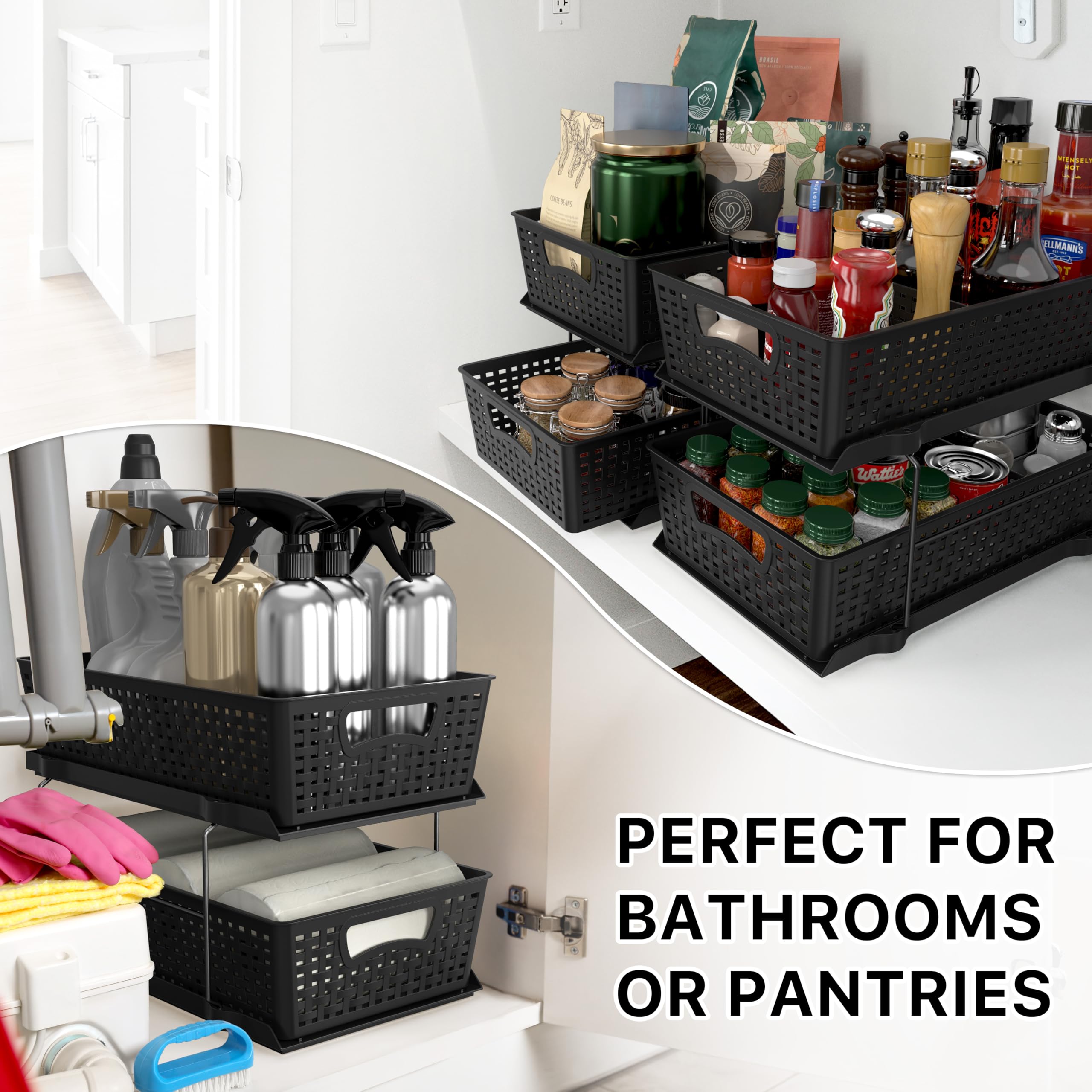2-Tier Pull-Out Under Sink Organizer – Black Sliding Drawer Storage for Bathroom & Cabinets