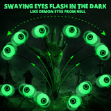 Solar Halloween Eyeball Lights – Green Swaying LED Pathway Lights with Flash Modes, Waterproof Outdoor Yard Decor