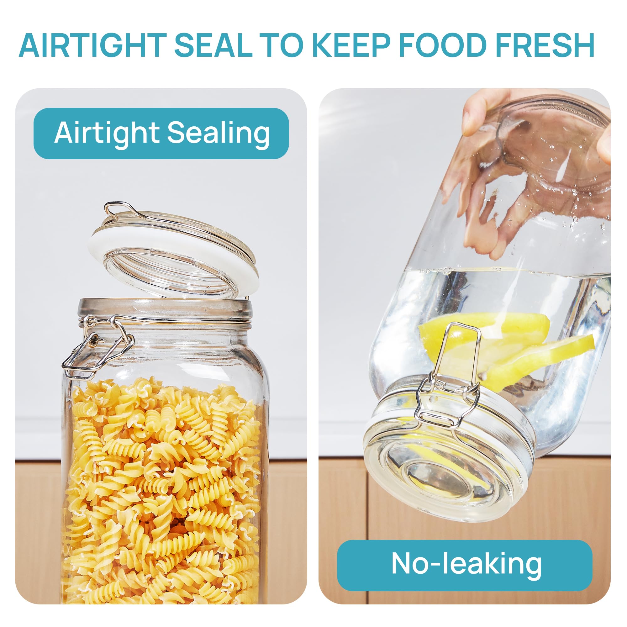 Vtopmart 78oz Glass Food Storage Jars with Airtight Clamp Lids – 3-Pack Large Kitchen Canisters with Reusable Labels