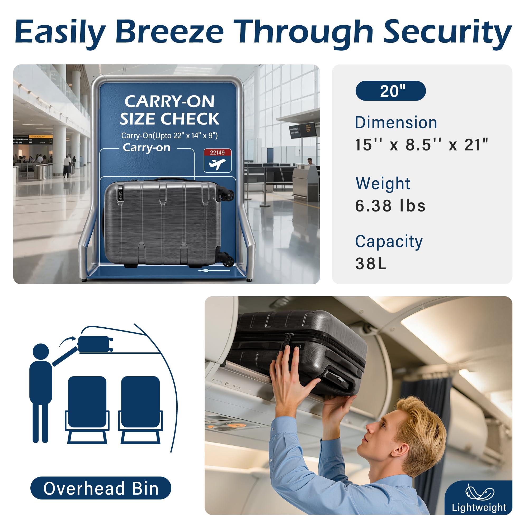 Coolife 20-Inch Lightweight Carry-On Suitcase with TSA Lock & Spinner Wheels – Charcoal