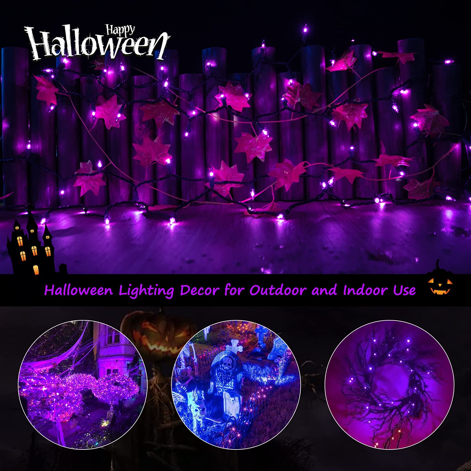 25FT Purple Halloween String Lights – 100 Mini Incandescent Bulbs, Connectable up to 125FT, Indoor/Outdoor UL Certified (Purple)