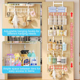 Hongtamoya Adjustable Over-the-Door Metal Organizer – 5 Wire Baskets & 7 Hooks for Pantry, Closet & Bathroom (White)