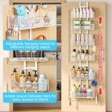 Hongtamoya Over-the-Door Metal Organizer – Adjustable 6-Basket Hanging Storage with Hooks for Home & Pantry (White)