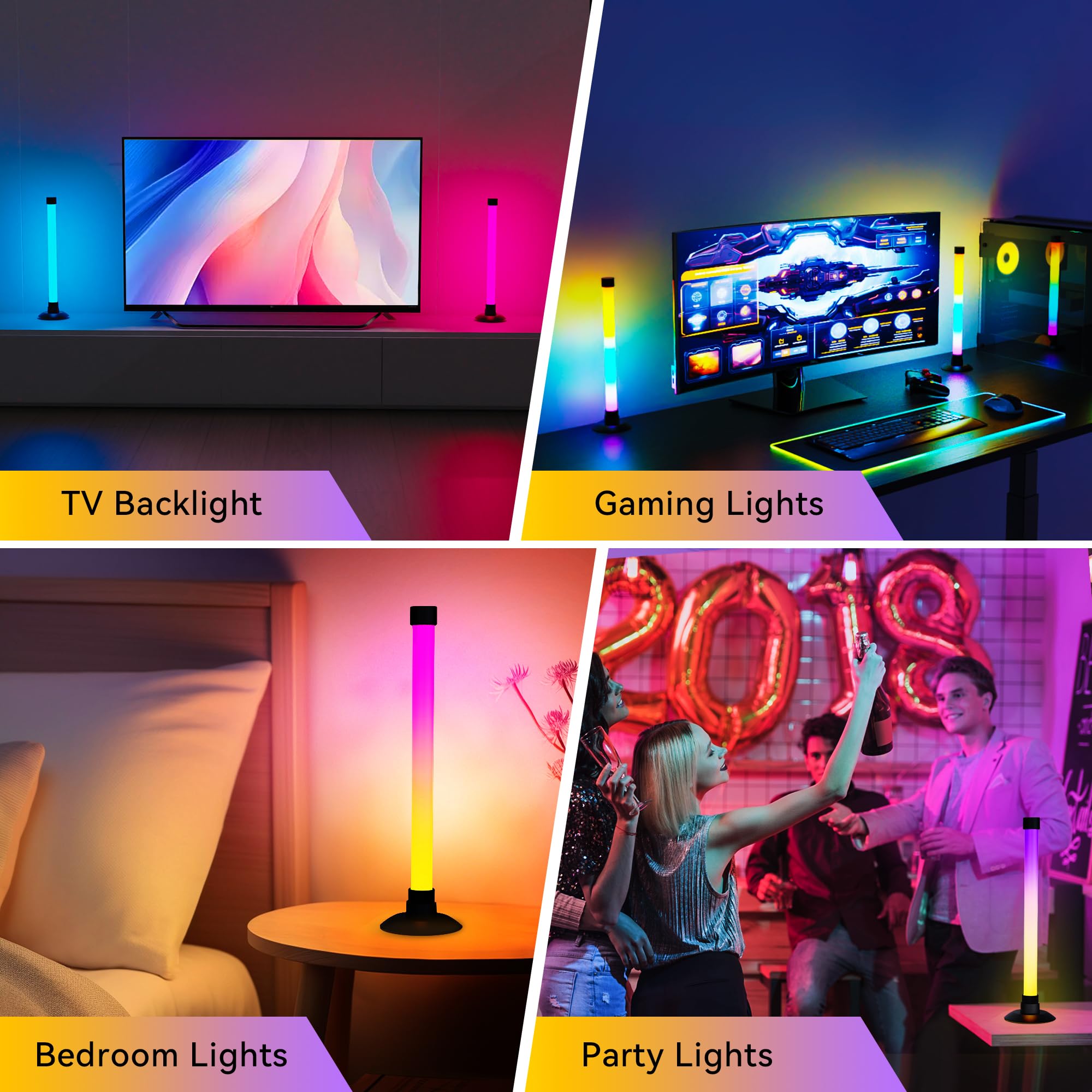 LotusLamp RGBW TV LED Light Bars with Audio Sync, 64+ Dynamic Modes & App Control – White + Black