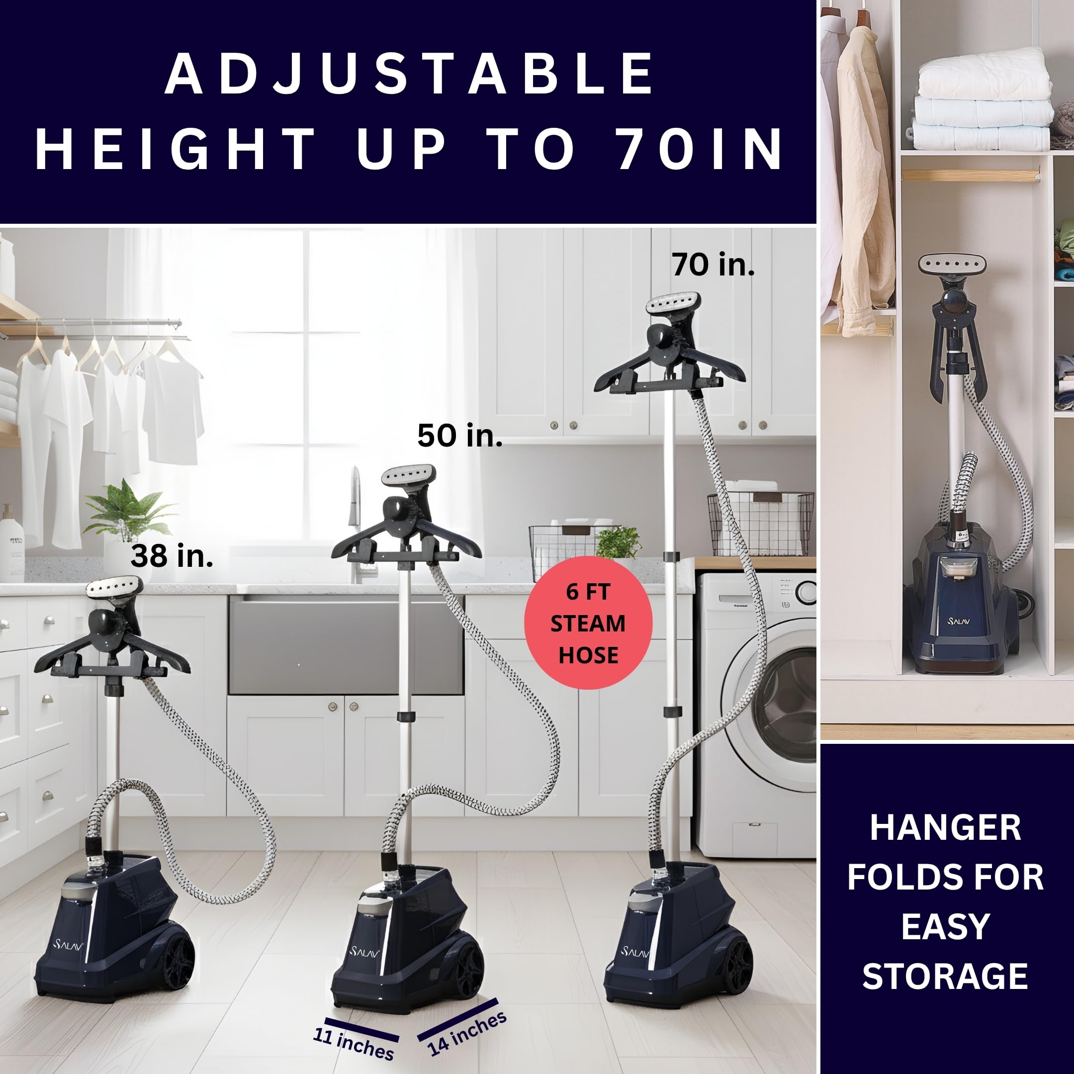 Commercial Standing Garment Steamer with 3L Tank, Telescopic Support and Professional Fabric Care System